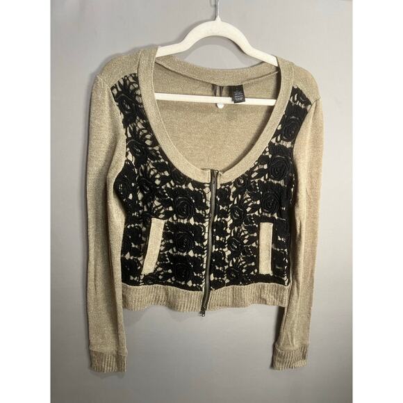 BKE Full Zip Cardigan Cropped Lace Pockets Coquette Fairy Sz L Grunge Y2K - Picture 9 of 16